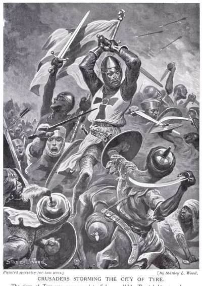 Krzyżowcy szturmujący miasto Tyr, ilustracja z "Hutchinson