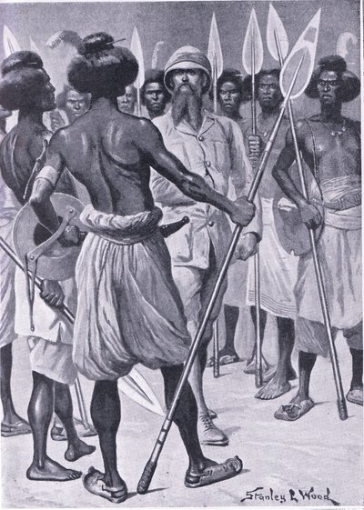 Typ wojownika, którego Burton spotkał w Somalilandzie, ilustracja z Cassells Romance of Famous Lives, c.1940 autorstwa Stanley L. Wood
