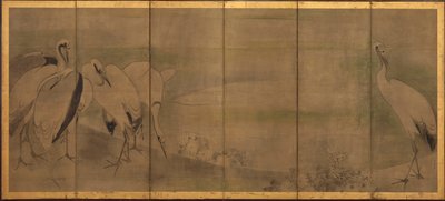 Żurawie i chryzantemy, okres Momoyama lub Edo, 1568-1868. autorstwa Sôtatsu