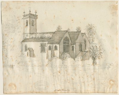 Kościół Opatów Bromley : szkic ołówkiem z lekkim rozmyciem, bd [1762-1802] autorstwa Stebbing Shaw