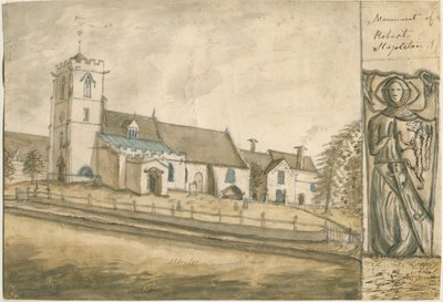 Kościół w Aldridge: malarstwo akwarelowe, bd [1762-1802] (malarstwo) autorstwa Stebbing Shaw