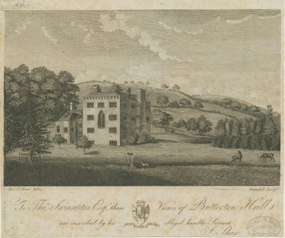 Butterton Hall: grawerowanie i [XVIII wiek] autorstwa Stebbing Shaw