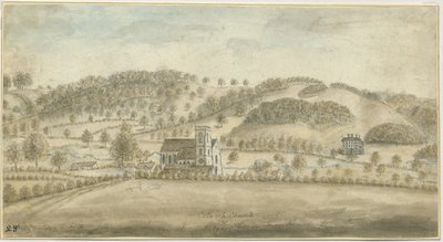 Colwich Church and Oakedge House: malarstwo akwarelowe, bd [1762-1802] (malarstwo) autorstwa Stebbing Shaw