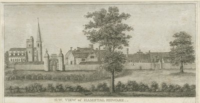 Hamstall Ridware - Kościół i Dwór: grawerowanie, bd [1762-1802] (druk) autorstwa Stebbing Shaw