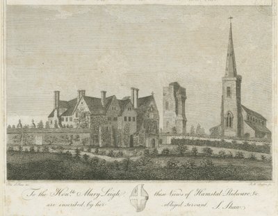 Hamstall Ridware - Kościół i Dwór: grawerowanie, bd [1762-1802] autorstwa Stebbing Shaw