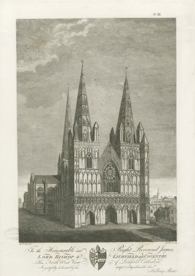 Katedra w Lichfield - Front Zachodni: grawerowanie, bd [1762-1802] (druk) autorstwa Stebbing Shaw