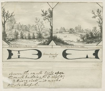 Mavesyn Ridware Hall - Gatehouse: indyjski rysunek tuszem autorstwa Stebbing Shaw
