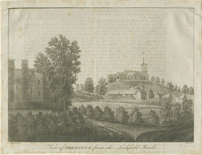 Kościół i wieś Shenstone: rycina akwatinta, 1792 autorstwa Stebbing Shaw