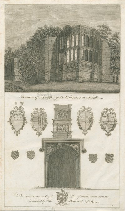 Tixall Hall - Okno gotyckie i antyki heraldyczne: grawerowanie, bd [1762-1802] (druk) autorstwa Stebbing Shaw