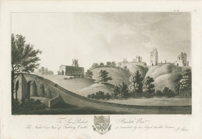 Tutbury Castle - North East View: grawerunek akwatinty, bd [c 1798] (druk) autorstwa Stebbing Shaw