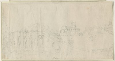 Tutbury Church and Castle - North East View: rysunek ołówkiem, bd [1762-1802] (rysunek) autorstwa Stebbing Shaw