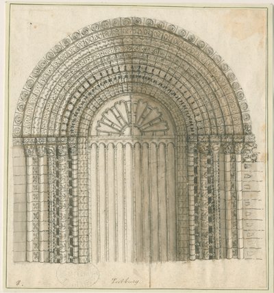 Tutbury Priory Church - Arch in West Door: rysunek piórem i sepia, nd [1762-1802] (druk) autorstwa Stebbing Shaw