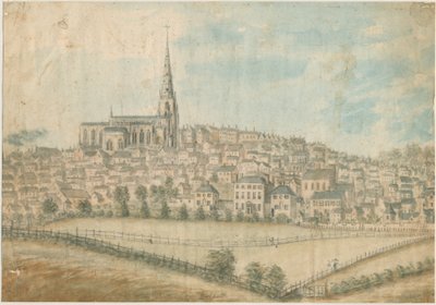 Walsall Town — widok na północny zachód: malarstwo akwarelowe i [ok. 1798] autorstwa Stebbing Shaw