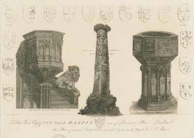 Wolverhampton - Ambona, filar i chrzcielnica w kościele św. Piotra: rycina, bd [ok. 1798] (druk) autorstwa Stebbing Shaw