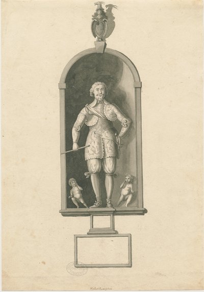 Wolverhampton - Posąg admirała Richarda Levesona w kościele św. Piotra: rysunek piórem i praniem, bd [koniec XVIII w.] (rysunek) autorstwa Stebbing Shaw