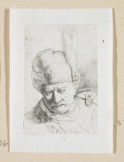 Głowa mężczyzny w turbanie ozdobiona piórkiem autorstwa Stefan Juliusz Norblin de la Gourdaine