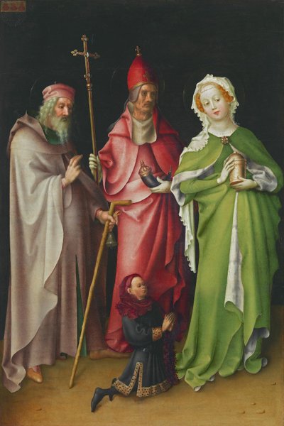 Flügel des Weltgerichtsaltares: Hl. Antonius, Papst Cornelius und Maria Magdalena mit einem Stifter autorstwa Stefan Lochner