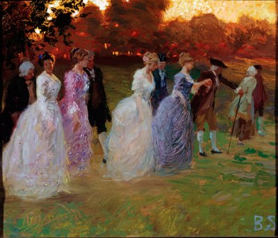 Powrót pałacu Elegancka młodzież wracająca z doczesnego wydarzenia (przyjęcia lub przyjęcia) (Powrót z pałacu) Obraz Stefano Baghino (1881-1920) geny, Galleria d