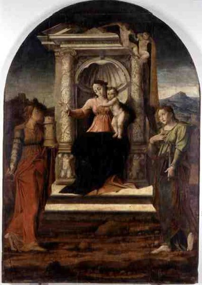 Madonna na tronie ze św. Barbarą i św. Łucją (olej na desce) autorstwa Stefano Giordano