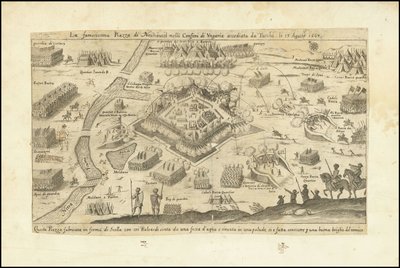 Słynny plac w Neuhausel na Węgrzech oblężony przez Turków 13 sierpnia 1663 r. autorstwa Stefano Scolari