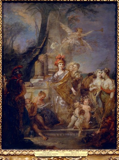 Cesarzowa Katarzyna II (1729-1796) jako Minerwa w kręgu muz. Obraz Stefano Torelli (1712-1784), olej na płótnie. sztuka włoska autorstwa Stefano Torelli