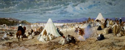 Święto Mahometa w Tangerze, obraz Stefano Ussi (1822-1901), olej na płótnie, 48, 5x117, 5 cm autorstwa Stefano Ussi