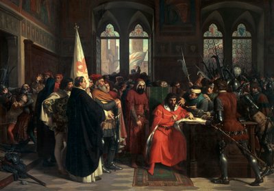 Wygnanie Gautiera VI z Brienne, księcia Aten w 1343 r. autorstwa Stefano Ussi