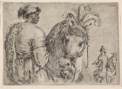 Czarny mężczyzna karmiący konia, prawdopodobnie 1662. autorstwa Stefano della Bella