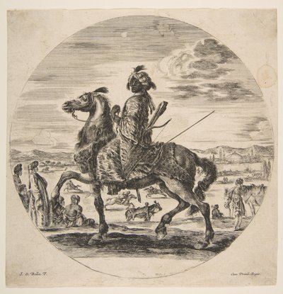 Jeździec Maurów zwrócony w lewo, stojący i siedzący na środku Turcy, i..., ca. 1651. autorstwa Stefano della Bella