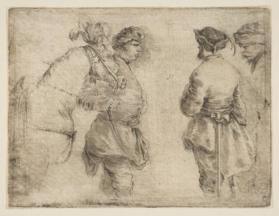Polak prowadzący konia za uzdę i rozmawiający z dwoma innymi mężczyznami, ok. godz. 1662. autorstwa Stefano della Bella