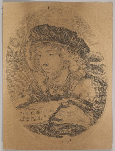 Popiersie młodzieńca w czapce z piórami, zwróconego o trzy czwarte w lewo, ..., 1650. autorstwa Stefano della Bella