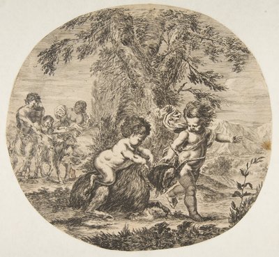 Dziecko i dziecko satyr bawiące się z kozą, ok. godz. 1657. autorstwa Stefano della Bella