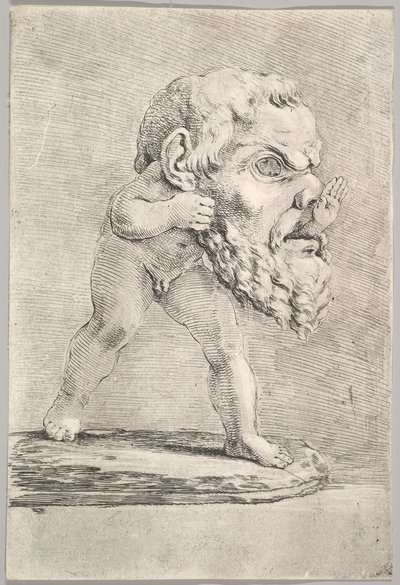 Dziecko noszące dużą maskę i wkładające rękę do ust, ok. godz. 1660. autorstwa Stefano della Bella