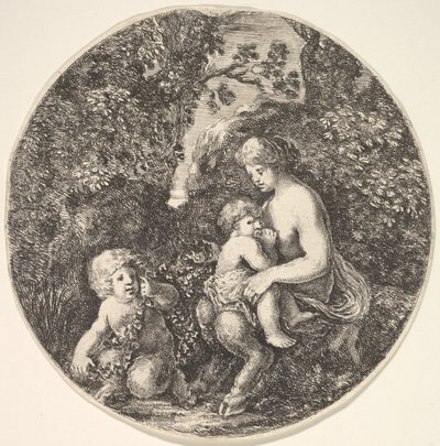 Satyrka karmiąca piersią dziecko w prawo, zwrócona w lewo, satyrskie dziecko..., 1639. autorstwa Stefano della Bella