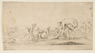 Rybak przynoszący sieci, mężczyzna z lewej przepychający belę w prawo, dwa miejsca..., ca. 1662. autorstwa Stefano della Bella