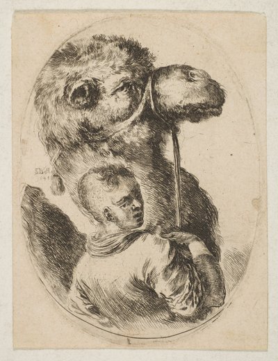 Niewolnik trzyma za uzdę wielbłąda, z kilku głów w stylu perskim Plusieurs..., 1649. autorstwa Stefano della Bella