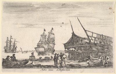 Kolejny widok Amsterdamu Autre vue dAmsterdam, grupa czterech mężczyzn stoi w centrum dnia ..., 1647. autorstwa Stefano della Bella