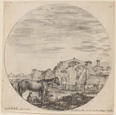 Termy Dioklecjana i śpiącego pasterza, 1646. autorstwa Stefano della Bella