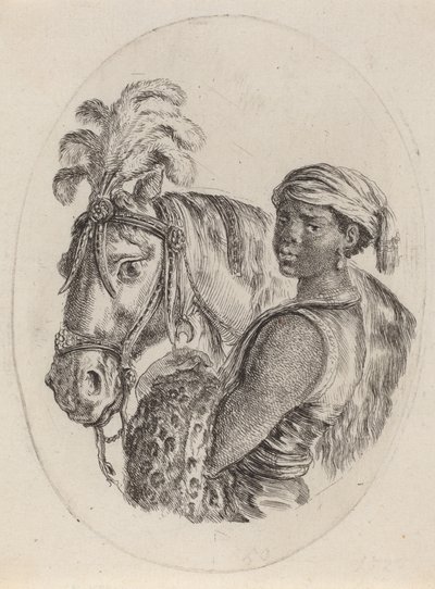 Czarny Pan Młody z Koniem Arabskim, 16491650. autorstwa Stefano della Bella