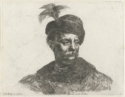 Popiersie Polaka z wąsami i czapką z piórkiem Podstawy rysowania (tytuł serii) I principii del disegno (tytuł serii) autorstwa Stefano della Bella