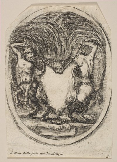 Kartusz utworzony przez skórę tygrysa otoczoną przez dwa centaury, 1647. autorstwa Stefano della Bella