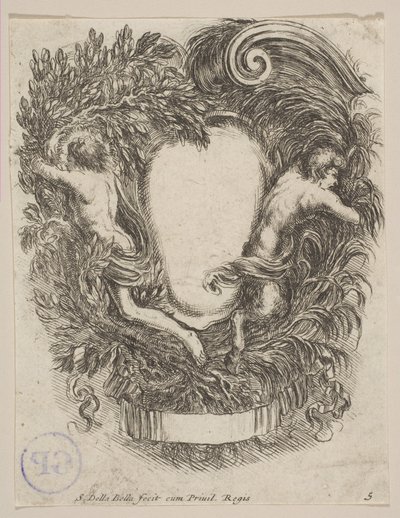 Kartusz oprawiony przez Apolla i Pana, 1647. autorstwa Stefano della Bella