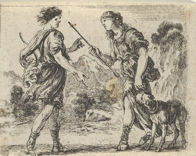 Cephalus i Procris, z „Gry w mitologię” Jeu de la Mythologie, 1644. autorstwa Stefano della Bella