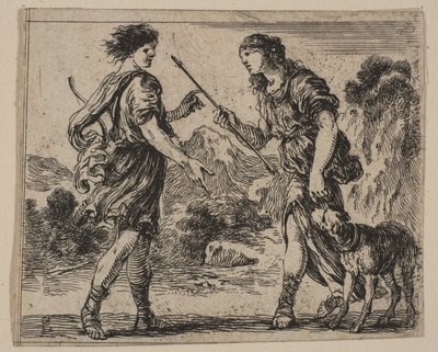 Cephalus i Procris, z Game of Mythology Jeu de la Mythologie, 1644. autorstwa Stefano della Bella