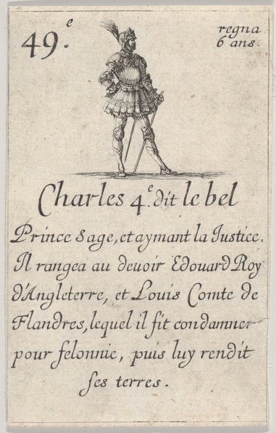 Charles 4. wyd. le bel Prince sage..., z Gry o królów Francji Jeu des Rois..., 1644. autorstwa Stefano della Bella