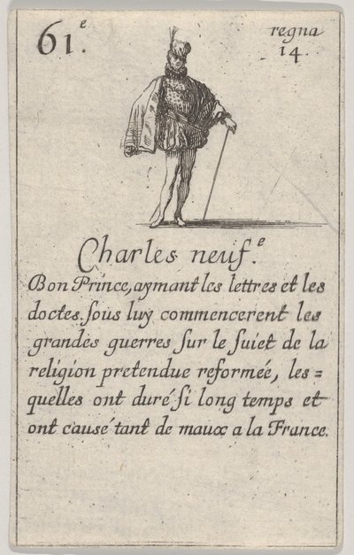 Charles neuf.-e Bon Prince..., z Gry królów Francji Jeu des Rois de France, 1644. autorstwa Stefano della Bella