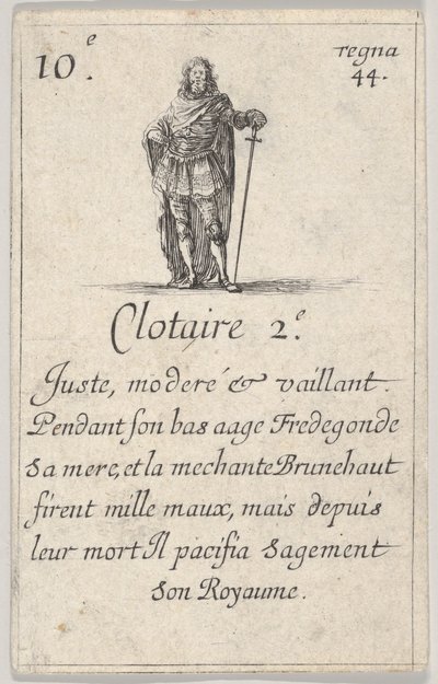 Clotaire 2.-e Uczciwy, umiarkowany... z Gry królów Francji Jeu des Rois de Fran..., 1644. autorstwa Stefano della Bella