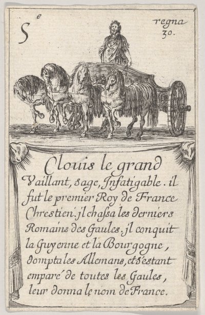 Clovis le grand Vaillant, mędrzec..., z "Gry królów Francji" Jeu des Rois de F..., 1644. autorstwa Stefano della Bella