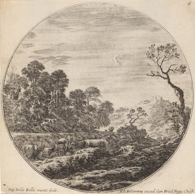 Krowy pasące się w dolinie, 1646. autorstwa Stefano della Bella
