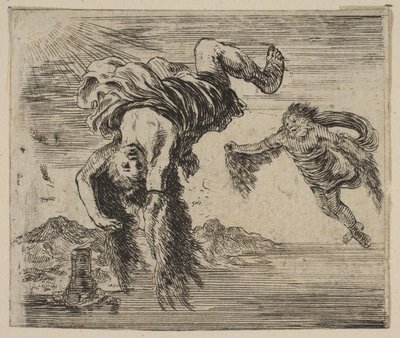 Daedalus i Icarus, z Game of Mythology Jeu de la Mythologie, 1644. autorstwa Stefano della Bella